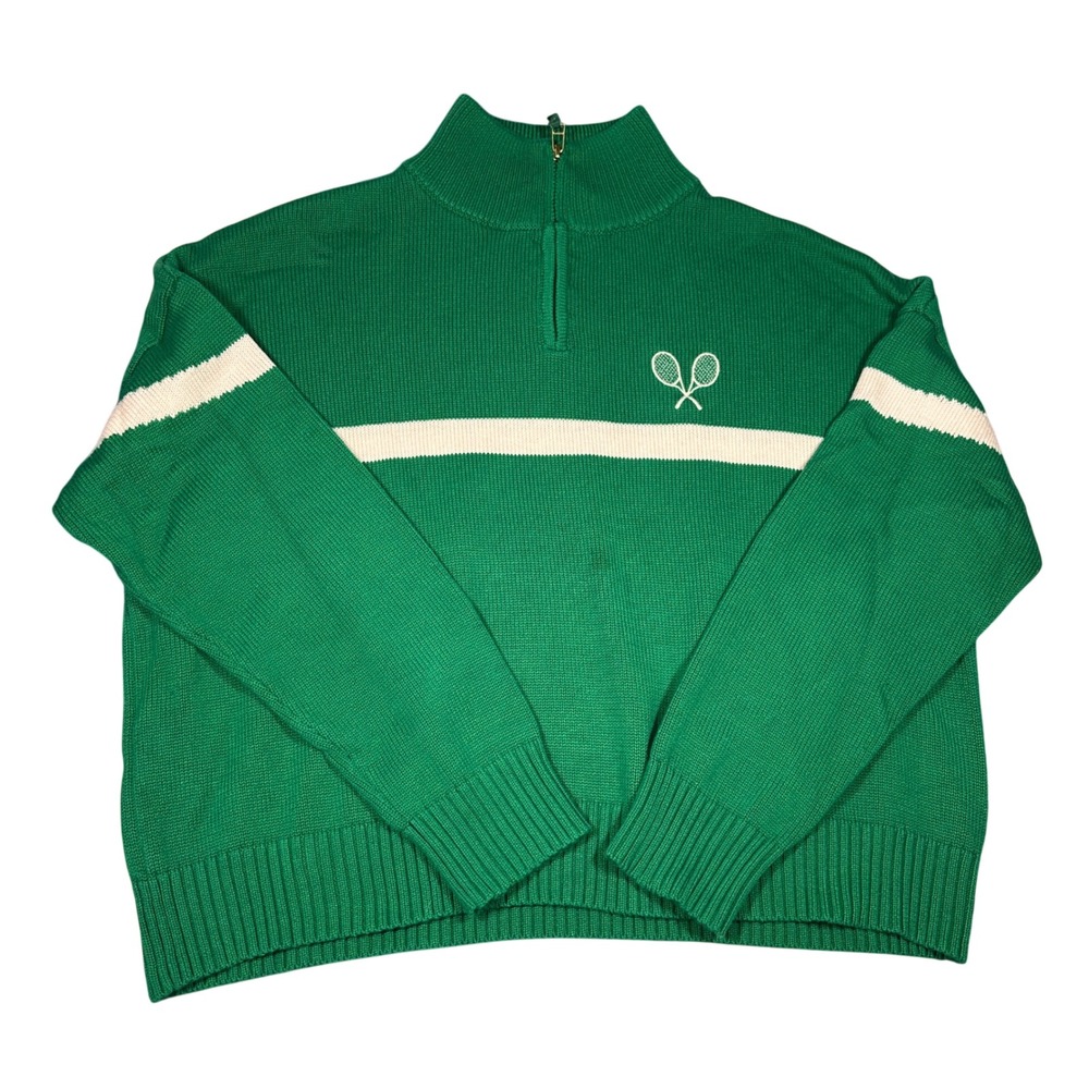 Ellsworth + Ivey Green Tennis Racket Quarter Zip Sweater Size Medium PT001